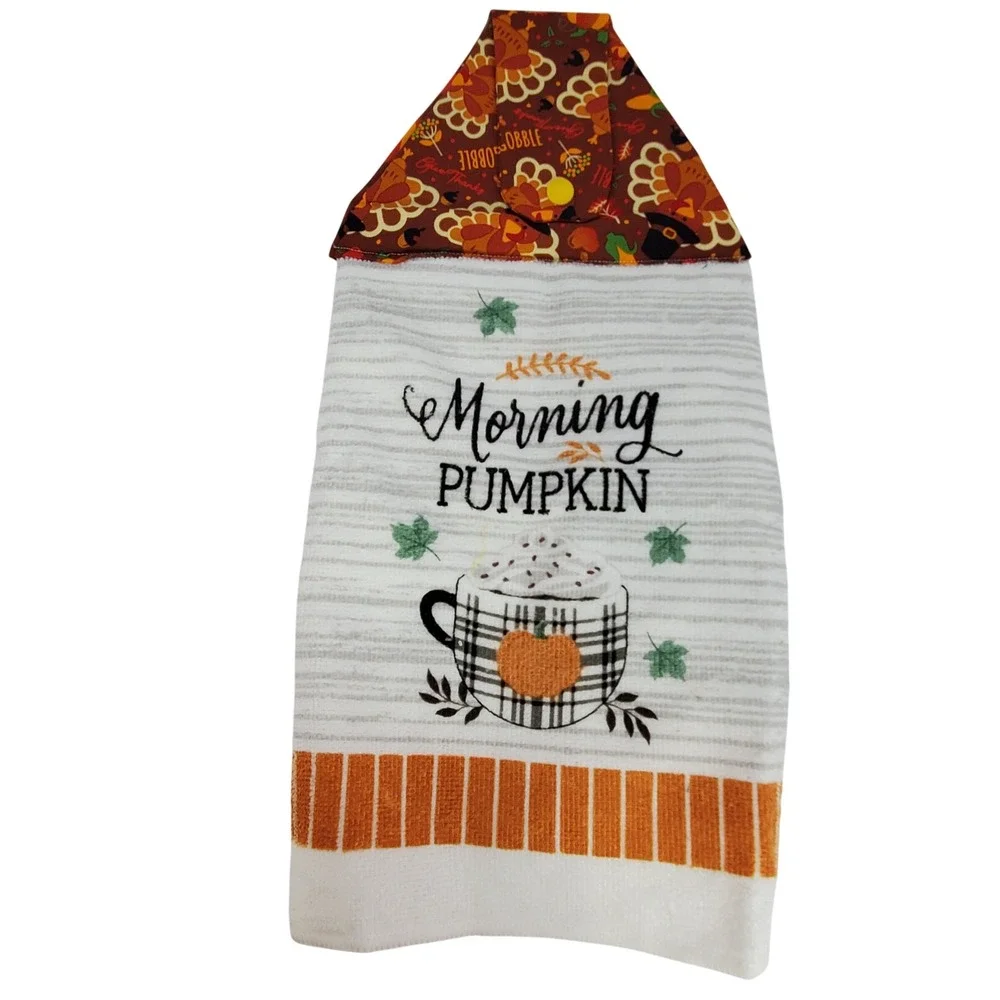 Handmade Thanksgiving Hanging Kitchen Towel Morning Pumpkin Turkey Fall Decor